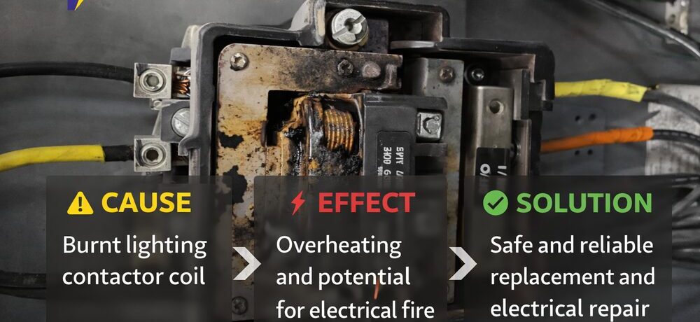 Burnt lighting contactor coil